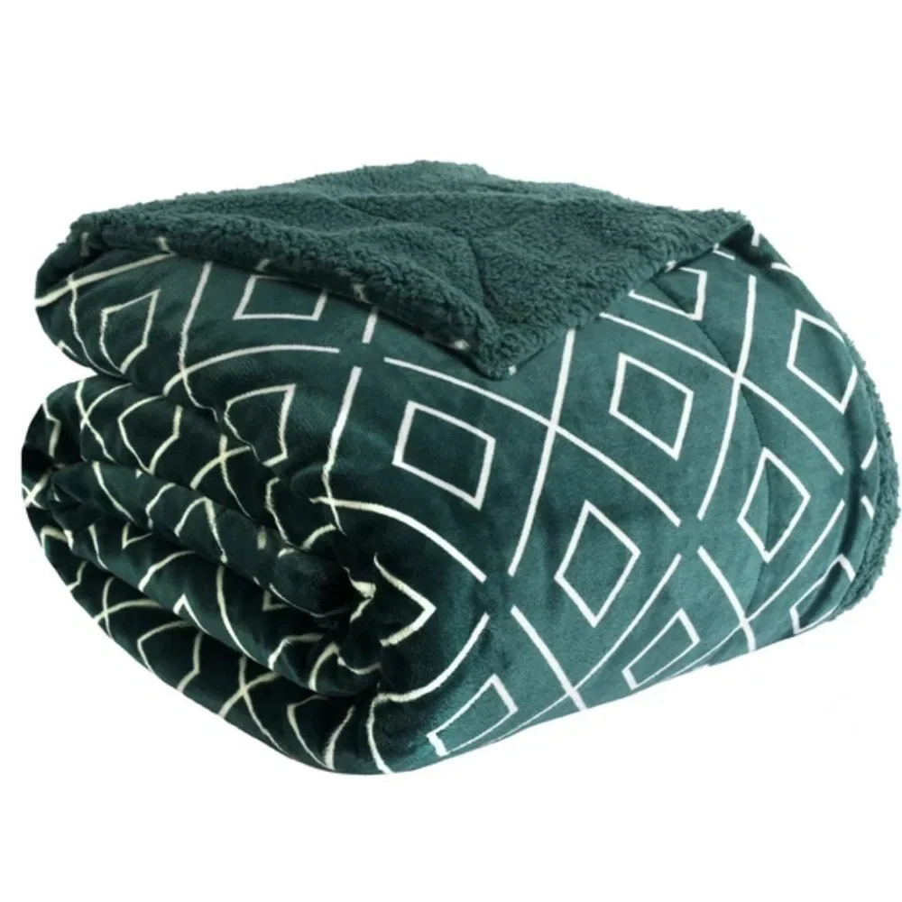 Life Comfort Sherpa Fleece Blanket Queen Green & White